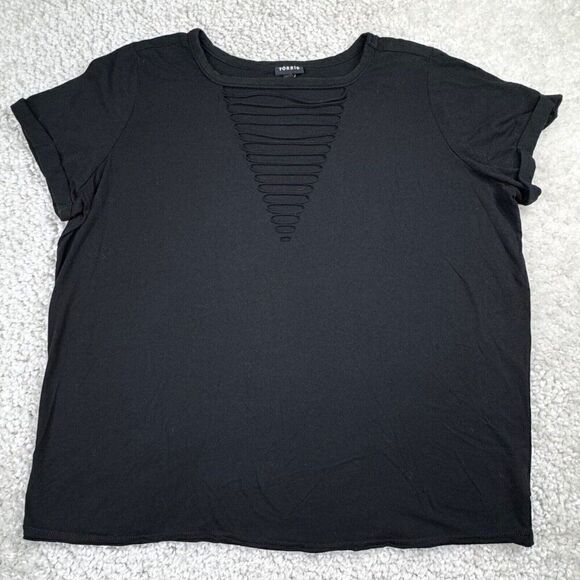 Torrid Black Cotton V-Neck Ladder Slash Tee - Picture 2 of 9